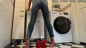 My pretty pink panties show through delicate cotton jeans