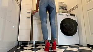 Desperate to wet my jeans and play in sexy red highheels