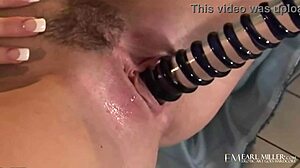 high heeled hottie riley shy slides glass dildo deep inside