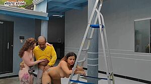 Bisexual beauties welcome naked visitor for interracial creampie