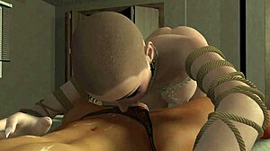 Big Breast Bald BDSM Slave Sucks Small 18+ Cock and Pisses from Behind