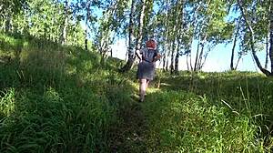 lesbians stumble upon a dildo in the forest. girlfriend pounds milf doggystyle with shaking big ass and boobs pov