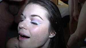 Anastasia’s First Gangbang and Bukkake with Mouthful of Cum in USA