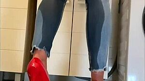 My pretty pink panties show through delicate cotton jeans