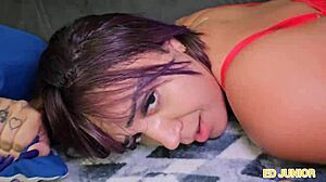 Petite girl in glasses explores fantasies and squirts