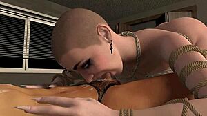 A sexual slave with big breasts serves her master