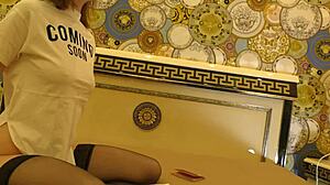 HOT TIGHT PUSSY skinny redhead BRALESS and NO PANTIES on the BED gets BORED and IGNORED in BLACK STOCKINGS