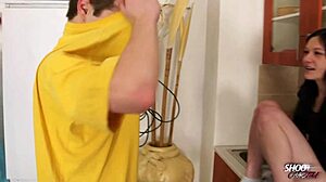 Shy petite brunette opens legs for big adventure before getting covered