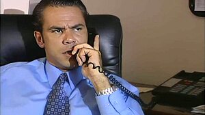 Oh, that brunette secretary in lingerie rides big cock on the bed!