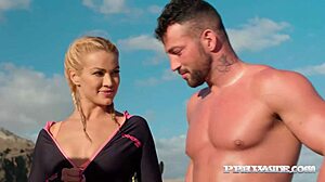 blonde babe cherry kiss squirts outdoors and gets facial on big cock