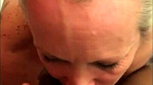 Blonde milf mother-in-law gives monster cock blowjobs and facials