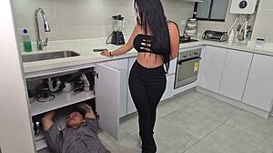 Horny Colombian Alejandra Palacios seduces plumber for a wild cock ride
