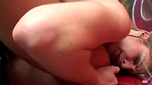 Two slutty blondes engage in dirty talk as a guy drills their pussy and ass with his monster cock.