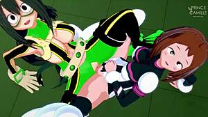 Ochako And Tsuyu Adorable Lesbian Teen Scissoring - My Hero Academia