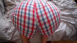 i convinced my pretty step sister to have sex, feeling her juicy big ass bent over, creampie without removing my shorts