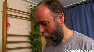 petite teen fucks grandpa hard at gym.