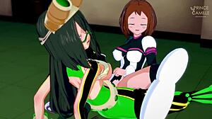 Ochako And Tsuyu Adorable Lesbian Teen Scissoring - My Hero Academia