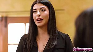 Personal assistant Gal Ritchie seduces her boss, little 18+ Puck, fingering to distract for laptop