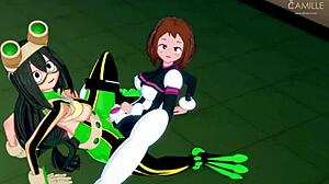 Ochako And Tsuyu Adorable Lesbian Teen Scissoring - My Hero Academia