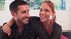 Schoolmaster introduces teen babe with natural tits in casting interview