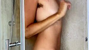 Hairy MILF Amelie Lei wanks her juicy tits