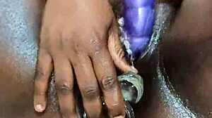 Curvy ebony woman experiences double penetration. Massive squirt and jizz load follows