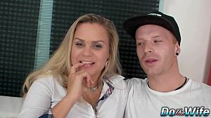 Wife gets anal creampie beside hubby