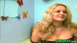 Blonde preggo beauty shows off massive boobs in steamy webcam session.