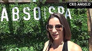 brunette explores french club in lingerie