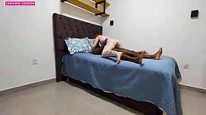 blonde tattooed wife throws ex-boyfriend on bed after husband argument