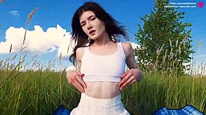 Hot Wife Unshaved Pussy Meaty Lips Test Hard Boner Stamina In Nature