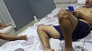 Stepdad fucks his stepdaughter's tight pussy in pantyhose in the dorm