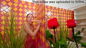 Blonde babe enjoys solo dildo play in the bath