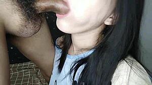 Cute wife gives skilled blowjob.