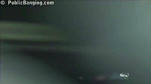 Wow, busty girl joins public gangbang threesome by highway!