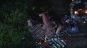 Brooke Ballentyne bangs ranch hand hard by outdoor fireside