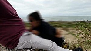 Anal Day at Beach with Naughty Voyeurs Watching African Creampie