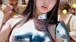 female warrior's costume gets destroyed in bikini 😱