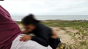 Anal Day at Beach with Naughty Voyeurs Watching African Creampie