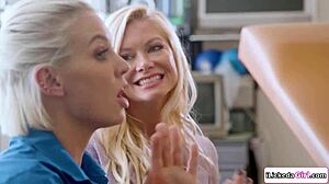 Lesbian doctor examines teen client and milfs in session