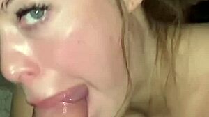 Wet and wild blowjob delivered by horny blonde Misha Maver with intense passion