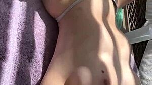 Cute Teen With Big Tits Rides Bbc Dildo Outdoors Until Creamy, Feeling Every Inch