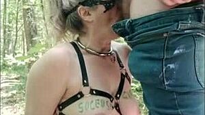 Francouzská otrokyně v lese na dogging a blowjob