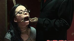 sub babe gagged and spanked with dildo