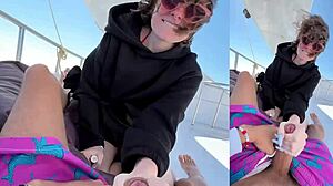 Skinny couple enjoys rough blowjob and tight vagina on yacht with big cock POV