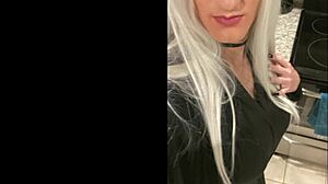 Platinum blonde crossdresser after date