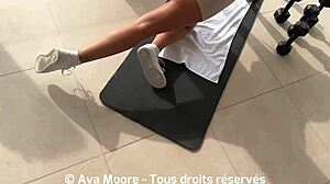 After gym, her big French butt got pounded by a huge cock. She took all the cum on her body.