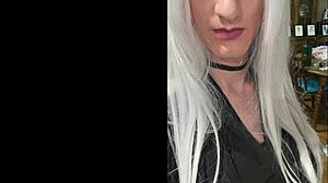 Platinum blonde crossdresser after date