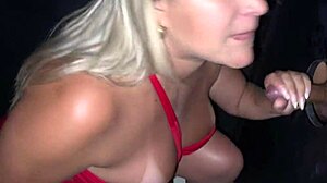 Wife enjoys glory hole fun while husband films