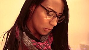 Wet and shaved pussy of glasses girl gets fingered deep in her tight cunt!